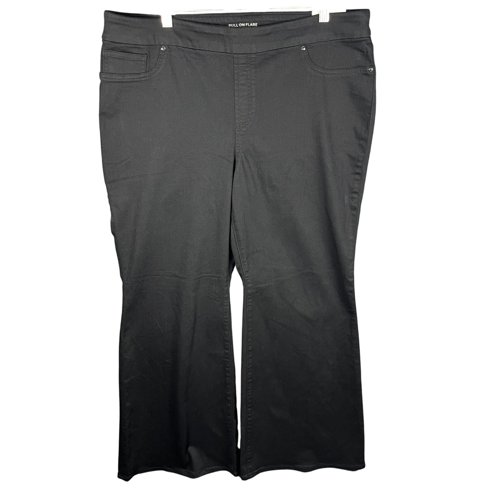 Chico's Pull On Flare Jeans Women 18R 3.5R Black Stretch High Rise Denim NEW